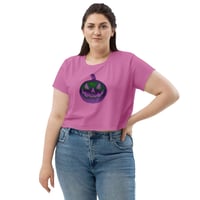 Image 1 of Crop Tee - Jack O Lantern Retro Purple Glow (Deep PInk)