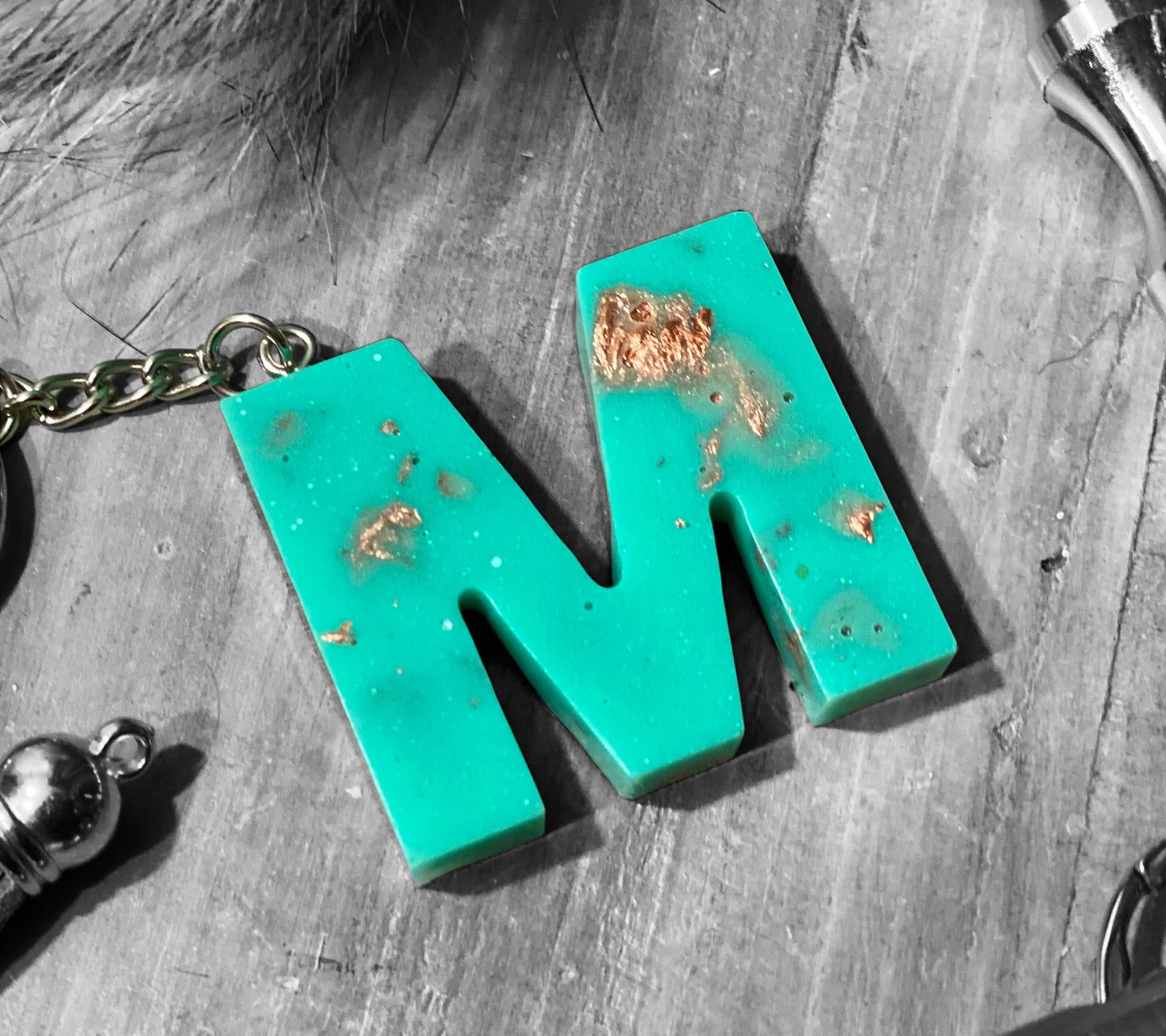 Teal & Foil Initial Keychain