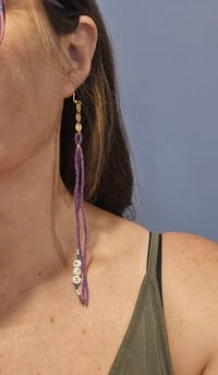 Image 5 of Long beaded purple YEM earrings