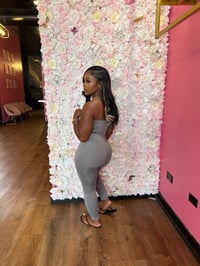 Image 5 of gray strapless jumpsuit