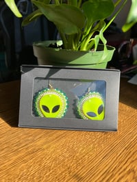 Image 3 of Neon Green Alien Earrings 