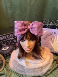 Image 3 of "Bow Down to Cozy" Purple Ear Warmer 