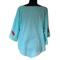 Image 2 of Vintage Light Blue Embroidered Handmade Boho Peasant Top - M 