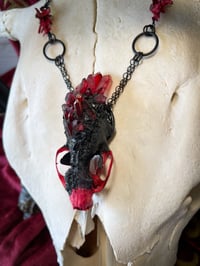 Image 4 of Red Quartz & Black Tourmaline Mink Skull - Necklace