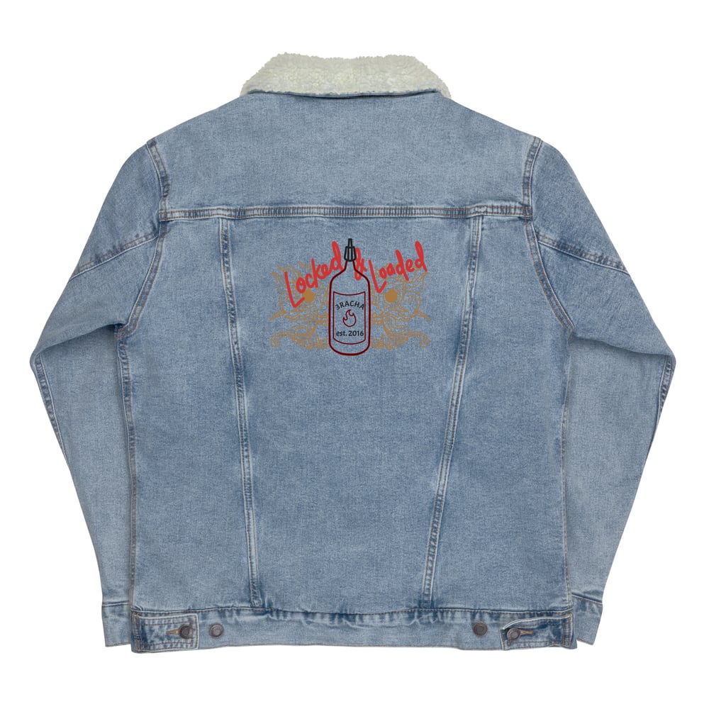 Image of Locked and Loaded Embroidered Denim Sherpa Jacket