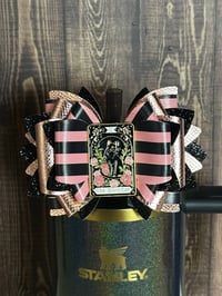 Image 1 of Pink, Rose Gold and Black Tumbler Straw Topper Bow | Glitter Cup Accessory