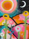 Five little flowers fell in love with the moon. Painting on paper.