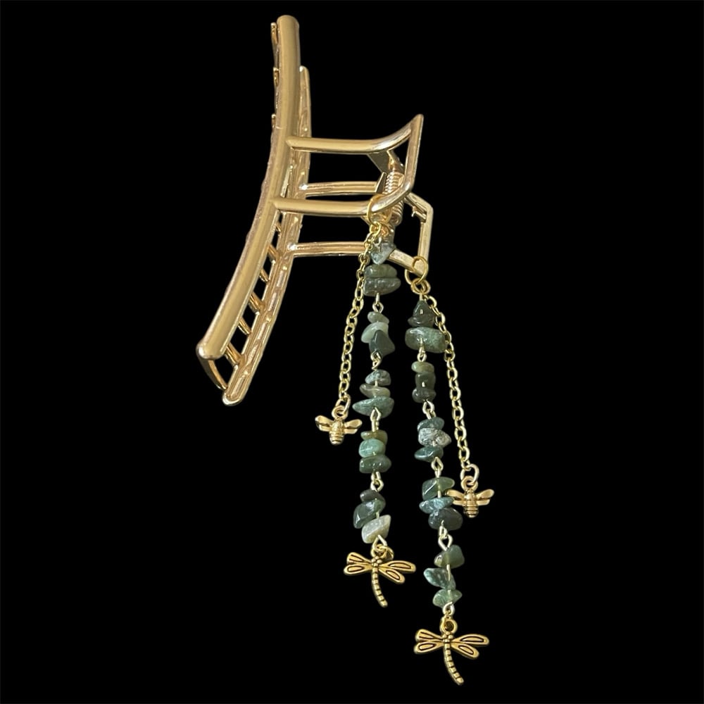 Image of Moss Agate Gold Claw Clip 