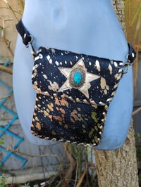 Image 1 of Woodstock cross body/ passport bag - Black and turquoise stone