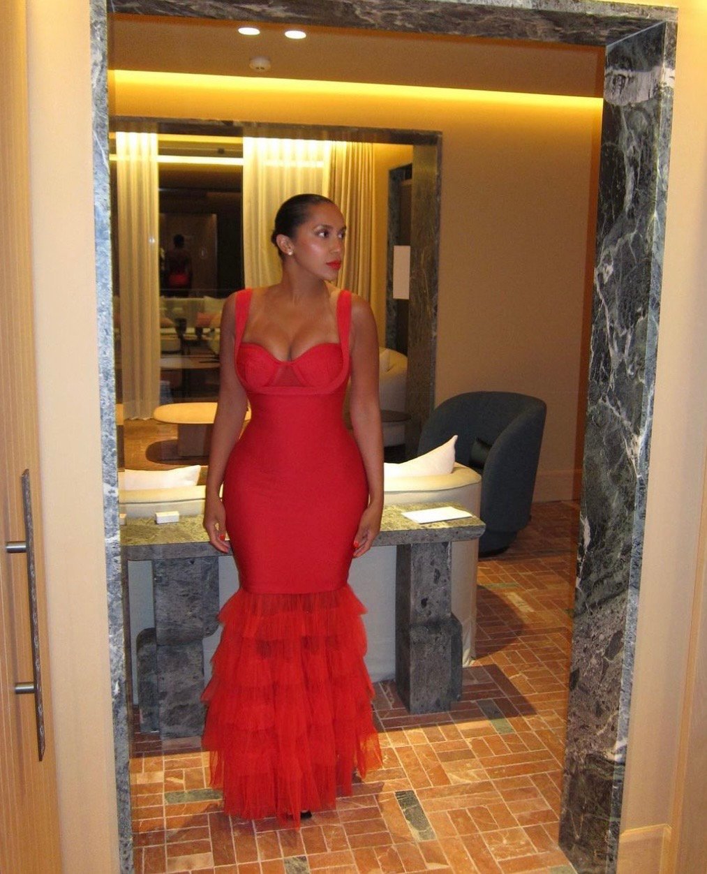 Image of RED BANDAGE & TULLE FULL-LENGTH GOWN (S)