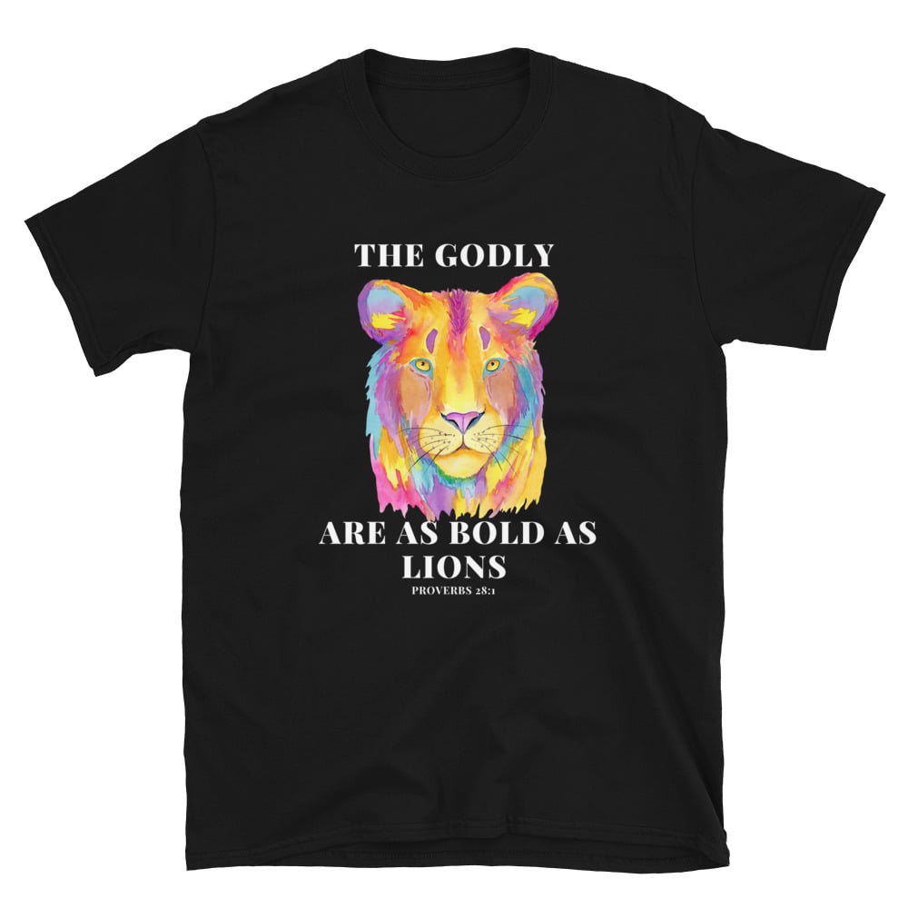 Image of Proverbs 28.1 Colorful Lion Faith T Shirt  For Men and Women