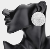 Silver Clear Rhinestone Pave Round Evening Earrings