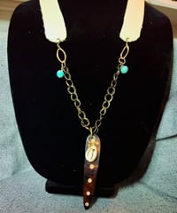 Image 1 of Leather necklace with chain & bone (mudcloth) pendant