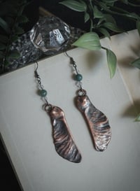 Image 1 of Maple seed earrings with moss agate beads