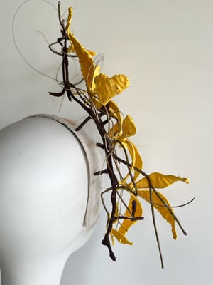 Image of Yellow raffia flower headpiece #2