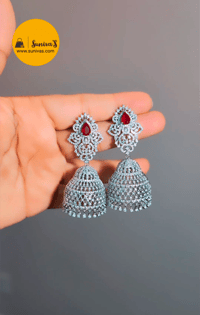 Image 1 of Annie_American Diamond Pinjada Jhumka/Earrings in Red