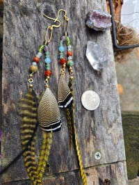 Image 2 of Knotted gemstone and feather earrings 02
