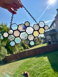 Image 5 of Stained Glass Honeycomb Suncatcher - Iridescent & Textured Glass Window Hanging Art Decor