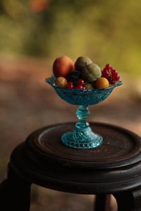 Image 4 of Glasschale, mit Fuss, türkisblau