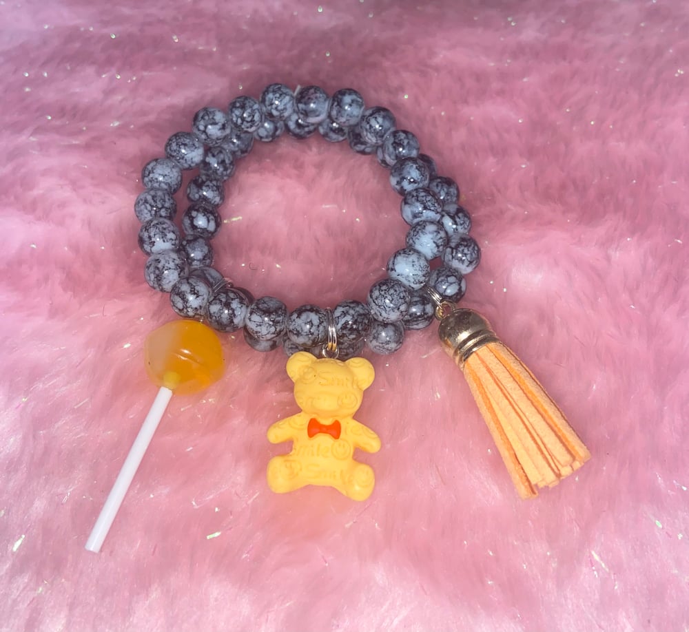 Image of Stackable teddy bear/candy beaded bracelet 