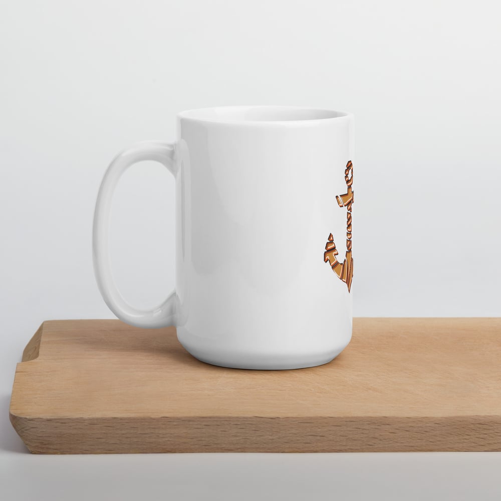 White glossy anchor mug