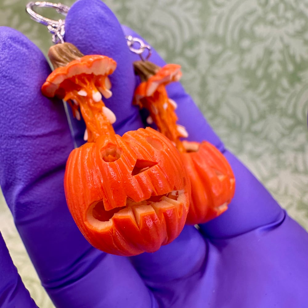 Image of Exploding Head Pumpkin w/ 1 Barfing EARRINGS