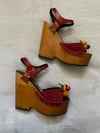 1970s suede + wooden fruit platform sandals