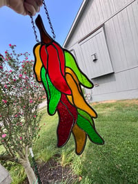 Image 1 of Large Stained Glass Chili Pepper Suncatcher - Handmade Southwestern Kitchen Window Hanging
