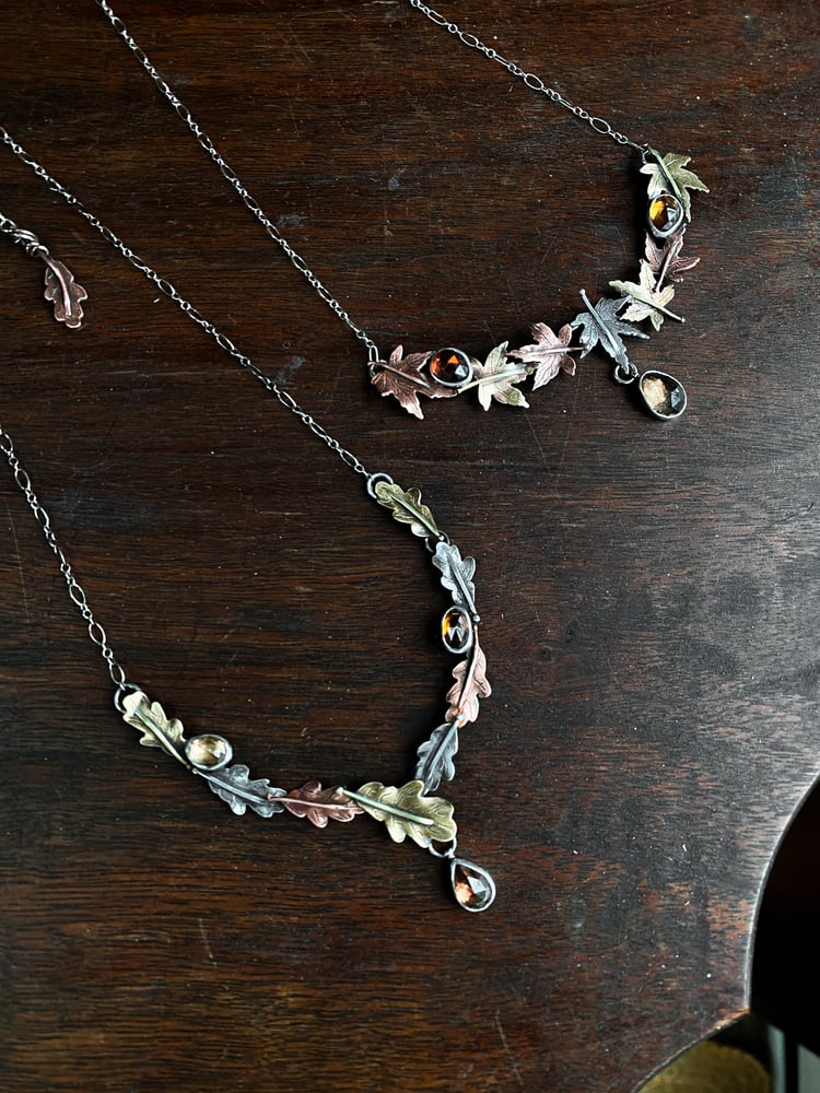 Image of Oregon White Oak Leaf Mixed Metal Zircon Necklace