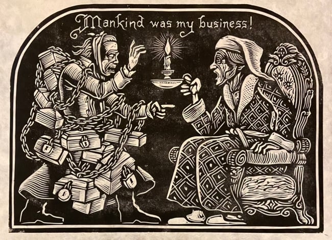 A Christmas Carol Block Print