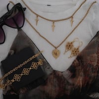 Image 2 of Flower Drop Hoops (Gold) 