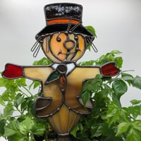Image 1 of Stained Glass Scarecrow Plant Stake 