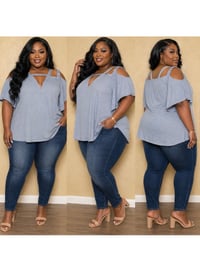 Image 6 of New 4XL SHEIN Curve open shoulder flare sleeve top #186*8