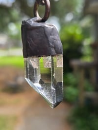 Image 3 of Stained glass suncatcher with large quartz crystal