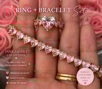 Image 3 of Pink Stone Ring & Bracelet Set Gold Plated | Matching Jewelry Set | Women’s Pink Cute Girly Set