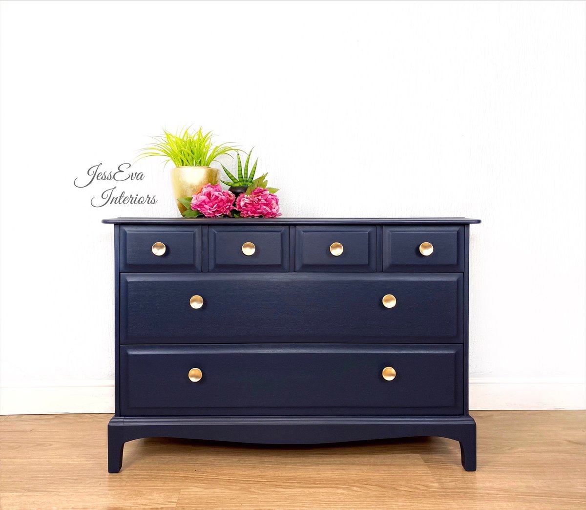 Vintage Stag Chest Of Drawers painted in navy blue