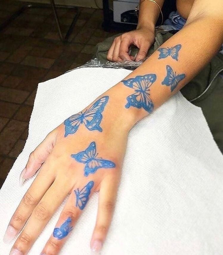 Blue and red butterflies