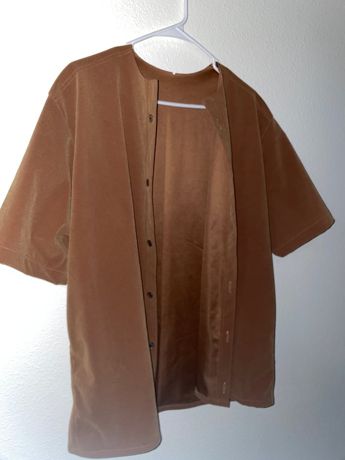Image of Brown Suede Button Up Bowling Shirt