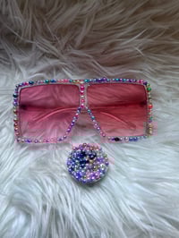 Image 1 of Pink, colorful, pearl sunglasses with matching pop socket for big girls & moms 