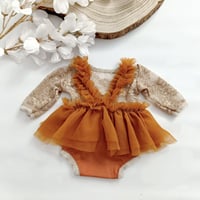 Image 4 of Newborn girls body-dress | Milana | dusty orange & beige