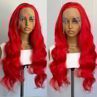 Image 3 of 13X4 dixie Red Wig Long Body Wave Synthetic Lace Front Wig Glueless Hair Lace Frontal Wigs 