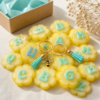 Image 1 of Monogram Keychain in Yellow & Green with Tassel and bumble bee charm