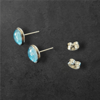 Image 2 of Blue Silver Starburst Pour Painted Stud Earrings