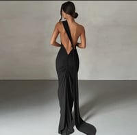 Image 3 of Irene Black Sexy Backless Pleated Solid Color Sleeveless Dress