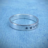 Image 2 of WITCH Silver Stacking Ring With 5 Point Star And Moon. Sterling 925