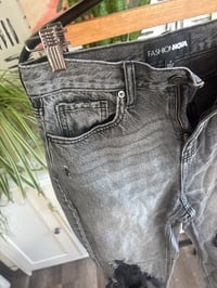 Image 2 of Fashion Nova black wash distressed denim jeans 