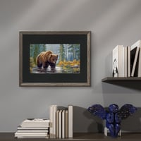 Image 1 of <h2>Grizzly in a Forest Stream </h2>Original Artwork <br />12 x 16 <br />Gouache