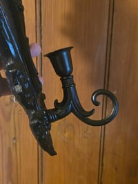 Image 5 of Ornate black wall hanging candle holder - preserved web A