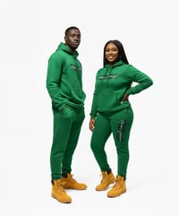 Image 3 of YB Kelly Green Abbreviated Print Pullover Hoodie Jogger Suit