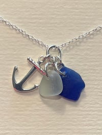 Image 1 of Cobalt Blue Sea Glass Necklace with Sterling Silver Anchor Charm